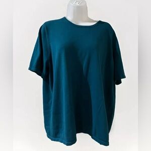 Liz Baker  Dark Teal Green Short Sleeve Sweater Knit Top Relax Fit 3X
